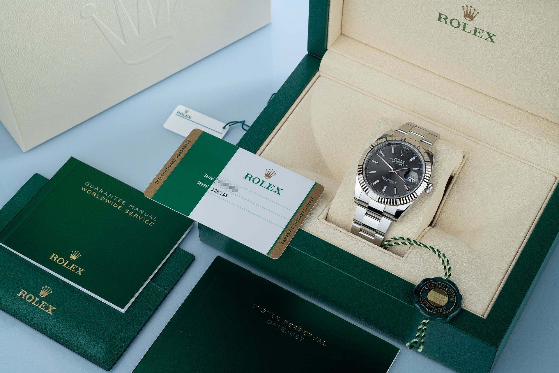 Rolex Datejust Rhodium Dial Fluted Bezel 41mm 126334